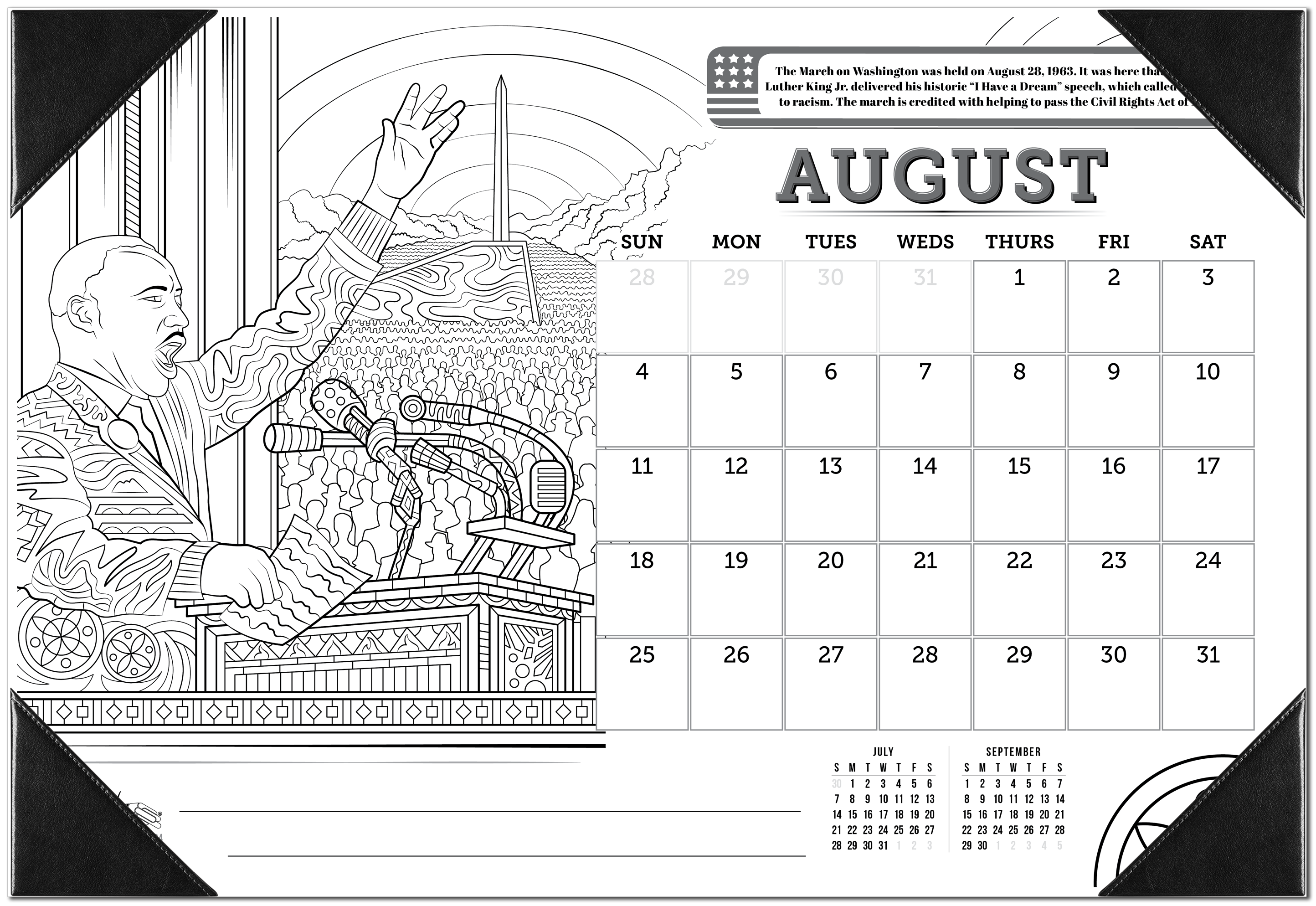 2024 Great Events in American History Theme Desk Blotter Coloring Calendar
