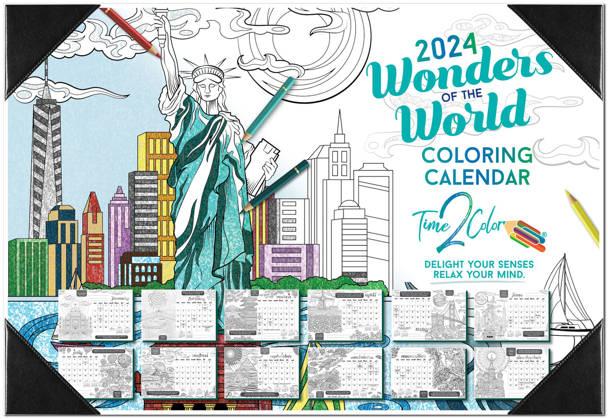 2024 Wonders Of The World Theme Desk Blotter Coloring Calendar