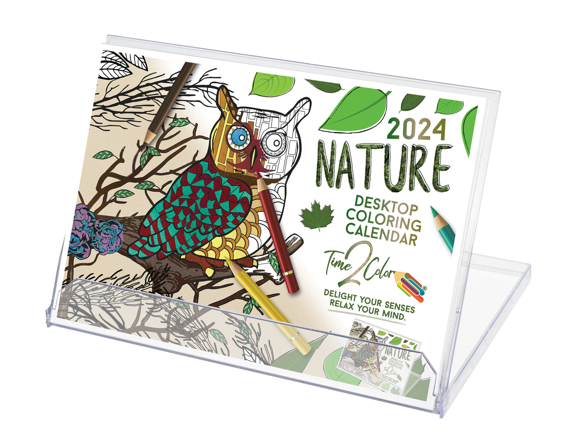 2024 Nature Theme Lucite Desktop Coloring Calendar – Time2Color Calendars