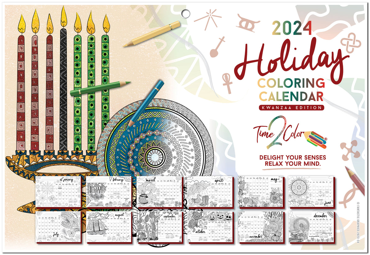 2024 Kwanzaa Edition Holiday Theme Wall Coloring Calendar Time2Color