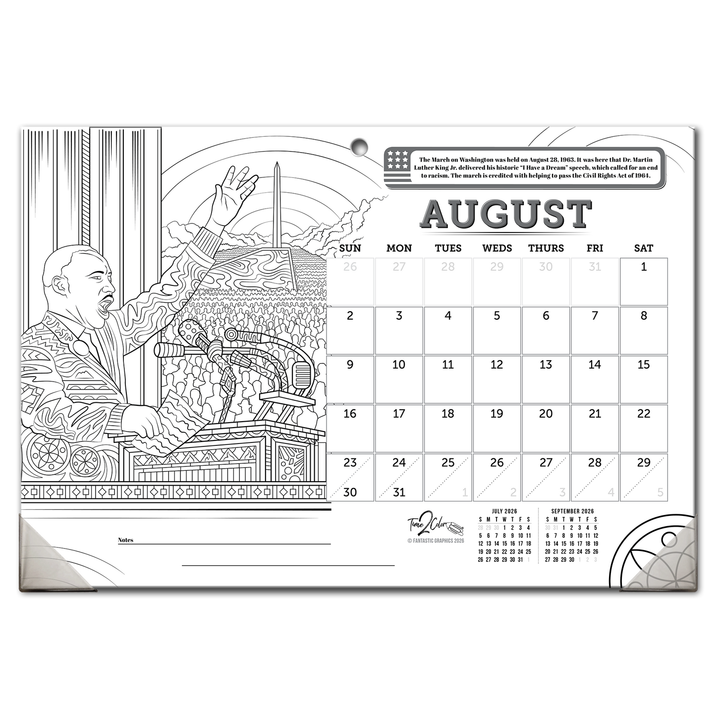2026 Great Events in American History Home Edition Desk Blotter/Wall Coloring Calendar (19"x 13")