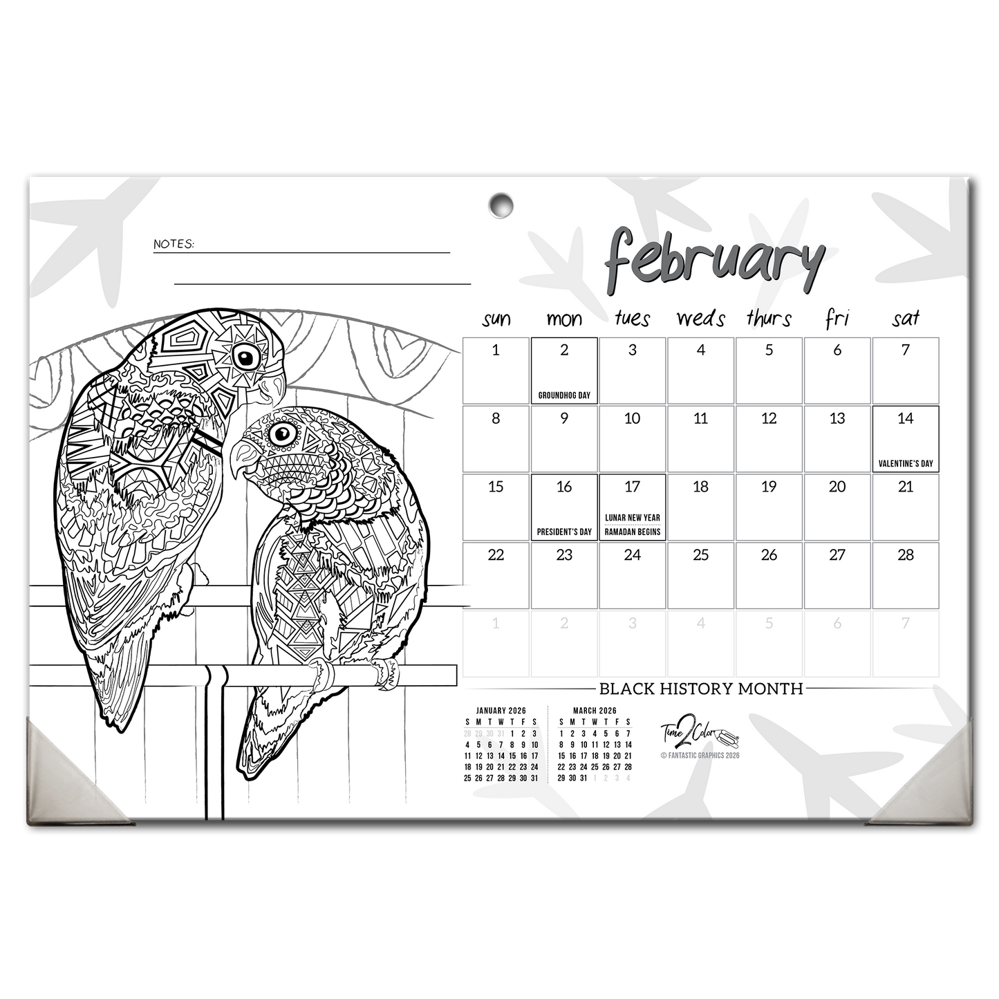 2026 Furry Friends Home Edition Desk Blotter/Wall Coloring Calendar (19" x 13")