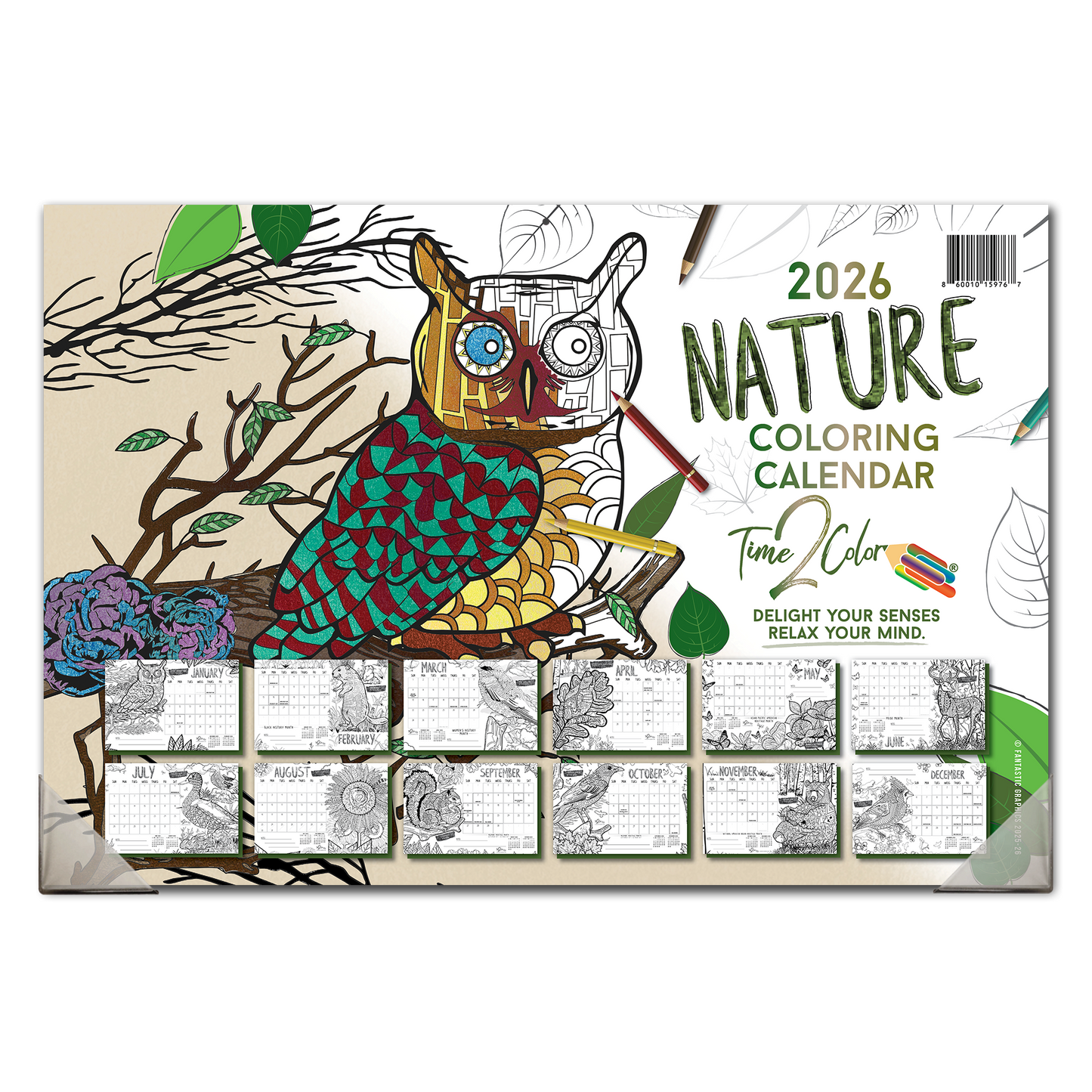 2026 Nature Home Edition Desk Blotter/Wall Coloring Calendar (19" x 13")