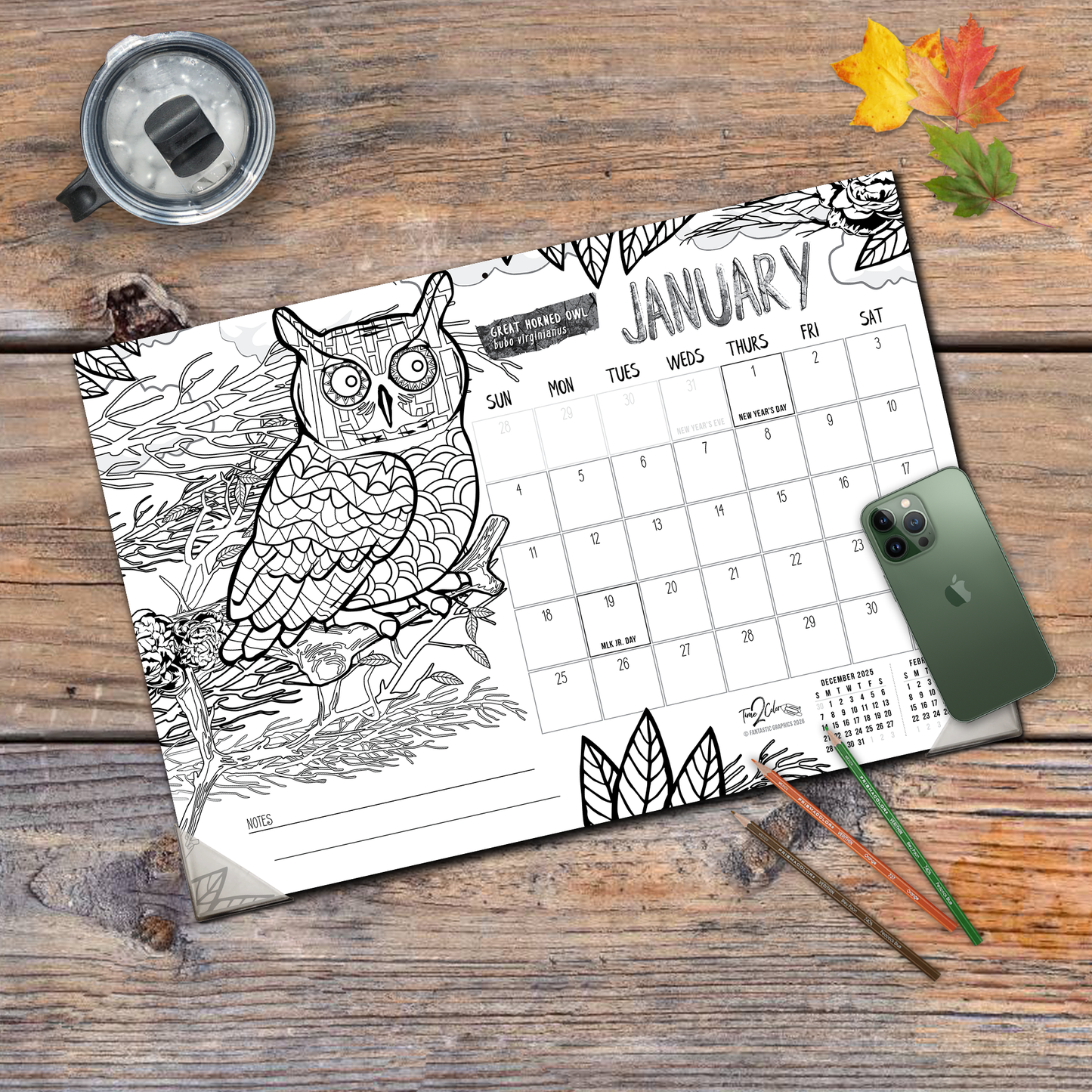 2026 Nature Home Edition Desk Blotter/Wall Coloring Calendar (19" x 13")