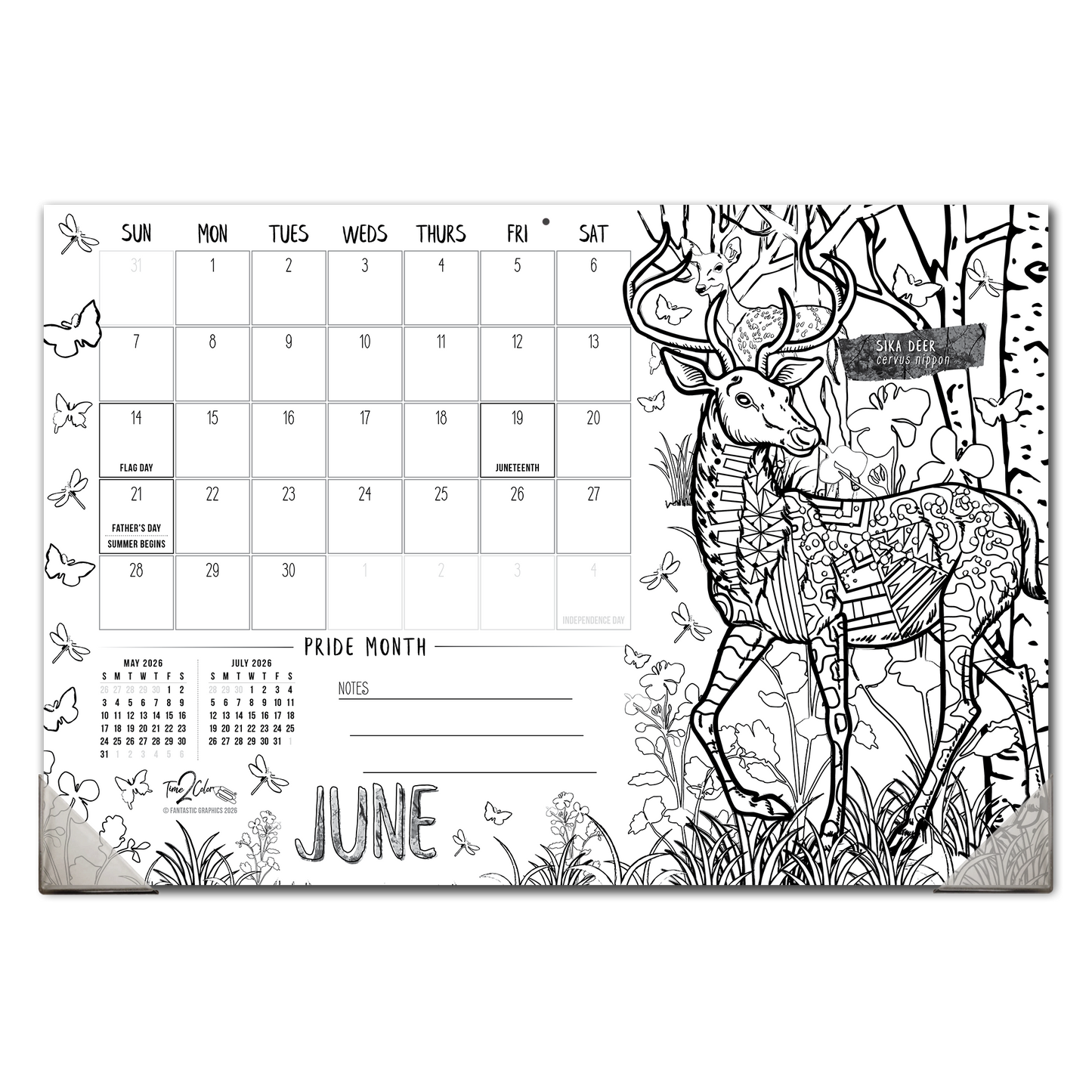 2026 Nature Home Edition Desk Blotter/Wall Coloring Calendar (19" x 13")
