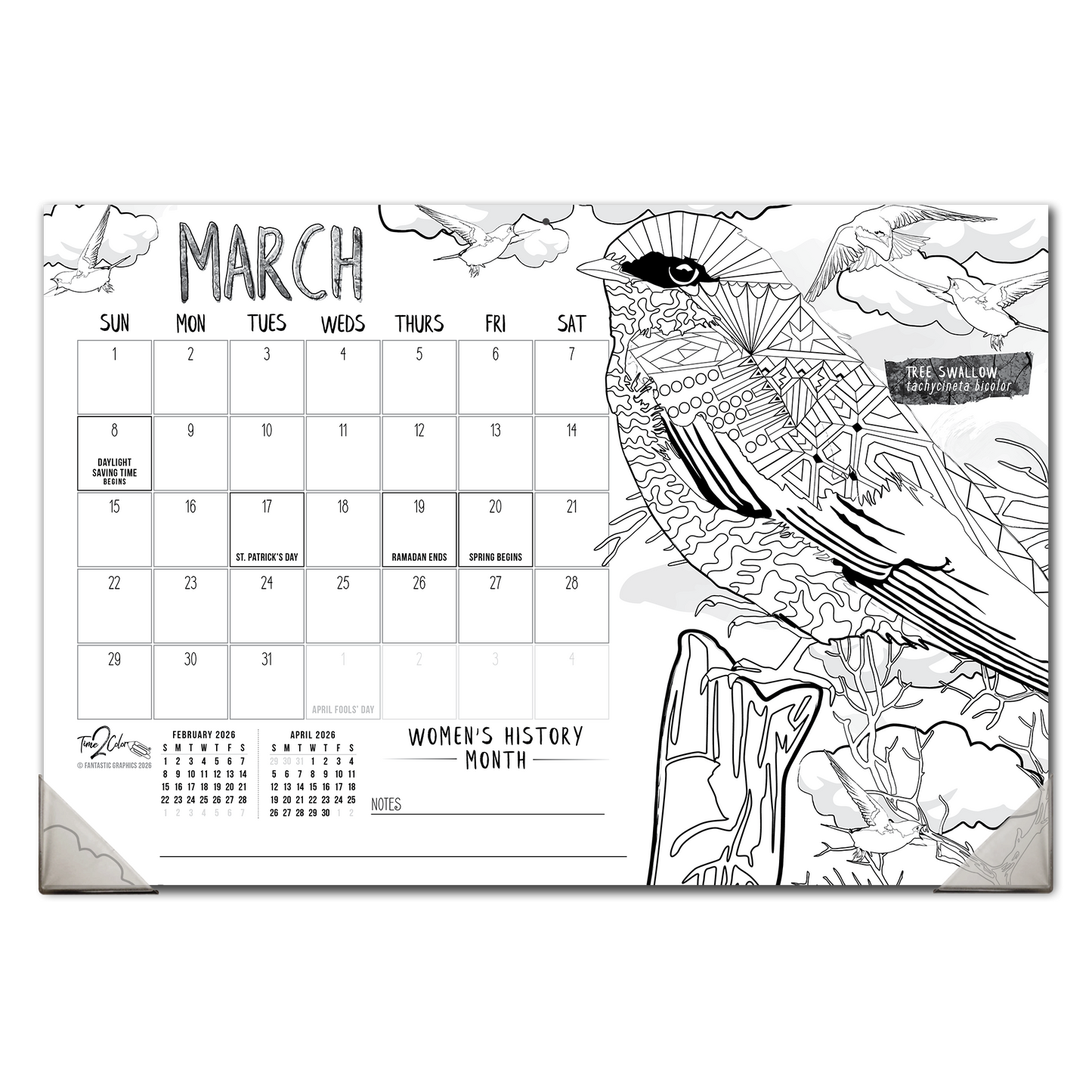 2026 Nature Home Edition Desk Blotter/Wall Coloring Calendar (19" x 13")