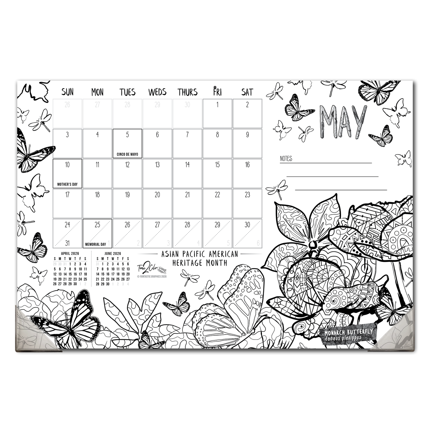 2026 Nature Home Edition Desk Blotter/Wall Coloring Calendar (19" x 13")