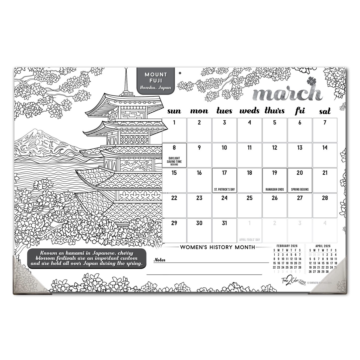 2026 Wonders Of The World Home Edition Desk Blotter/Wall Coloring Calendar (19" x 13")
