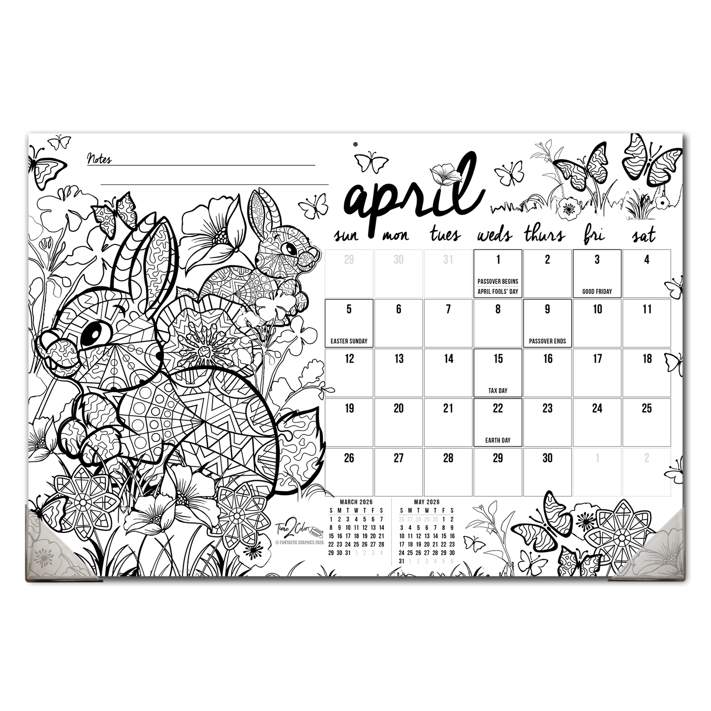 2026 "Christmas" Holiday Home Edition Desk Blotter/Wall Coloring Calendar (19" x 13")