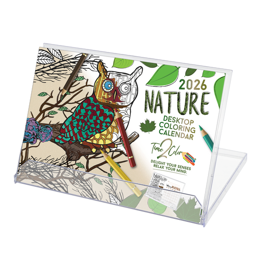 2026 Nature Standing Lucite Desktop Coloring Calendar (8.5" x 6")