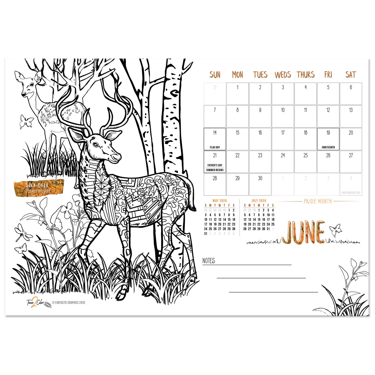 2026 Nature Standing Lucite Desktop Coloring Calendar (8.5" x 6")