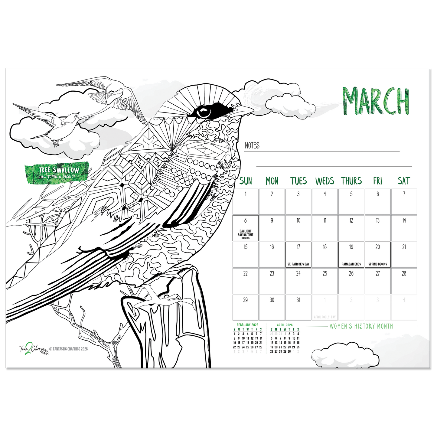 2026 Nature Standing Lucite Desktop Coloring Calendar (8.5" x 6")