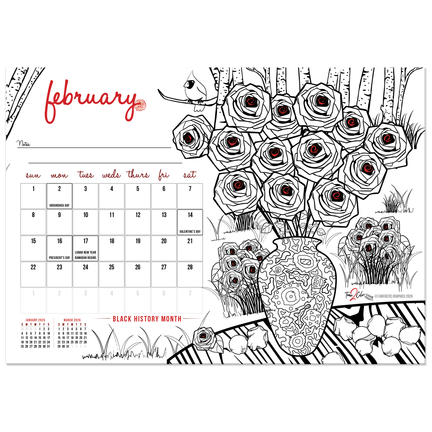 2026 Seasons Standing Lucite Desktop Coloring Calendar (8.5" x 6")