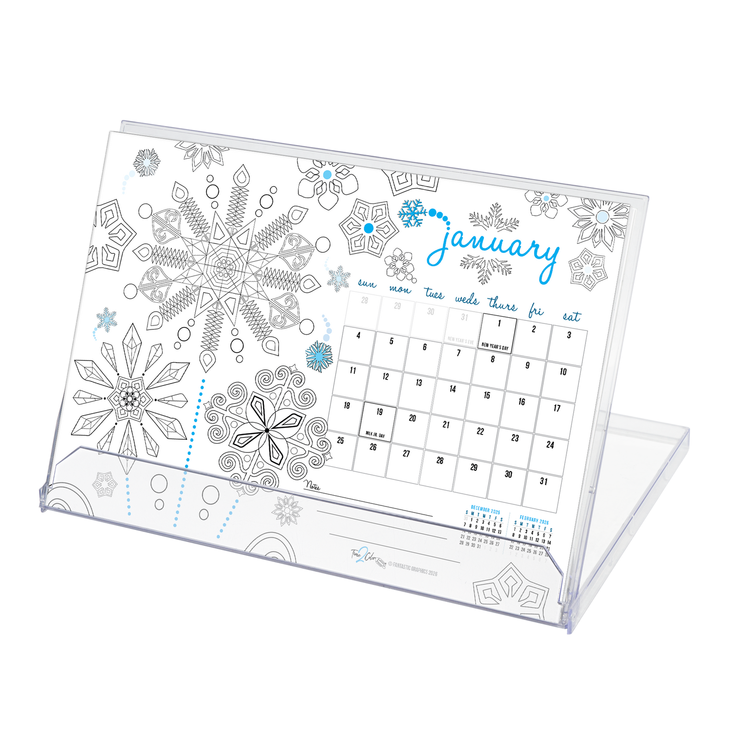 2026 Seasons Standing Lucite Desktop Coloring Calendar (8.5" x 6")