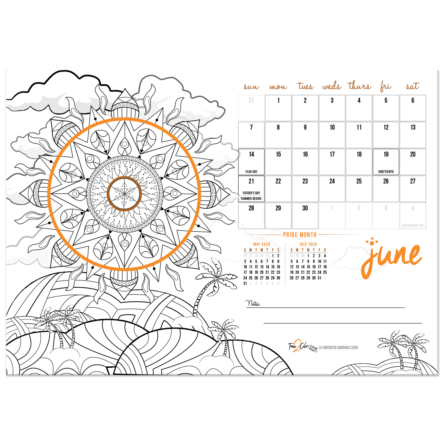 2026 Seasons Standing Lucite Desktop Coloring Calendar (8.5" x 6")