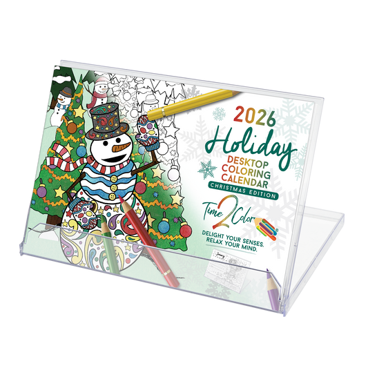 2026 "Christmas" Holiday Standing Lucite Desktop Coloring Calendar (8.5" x 6")