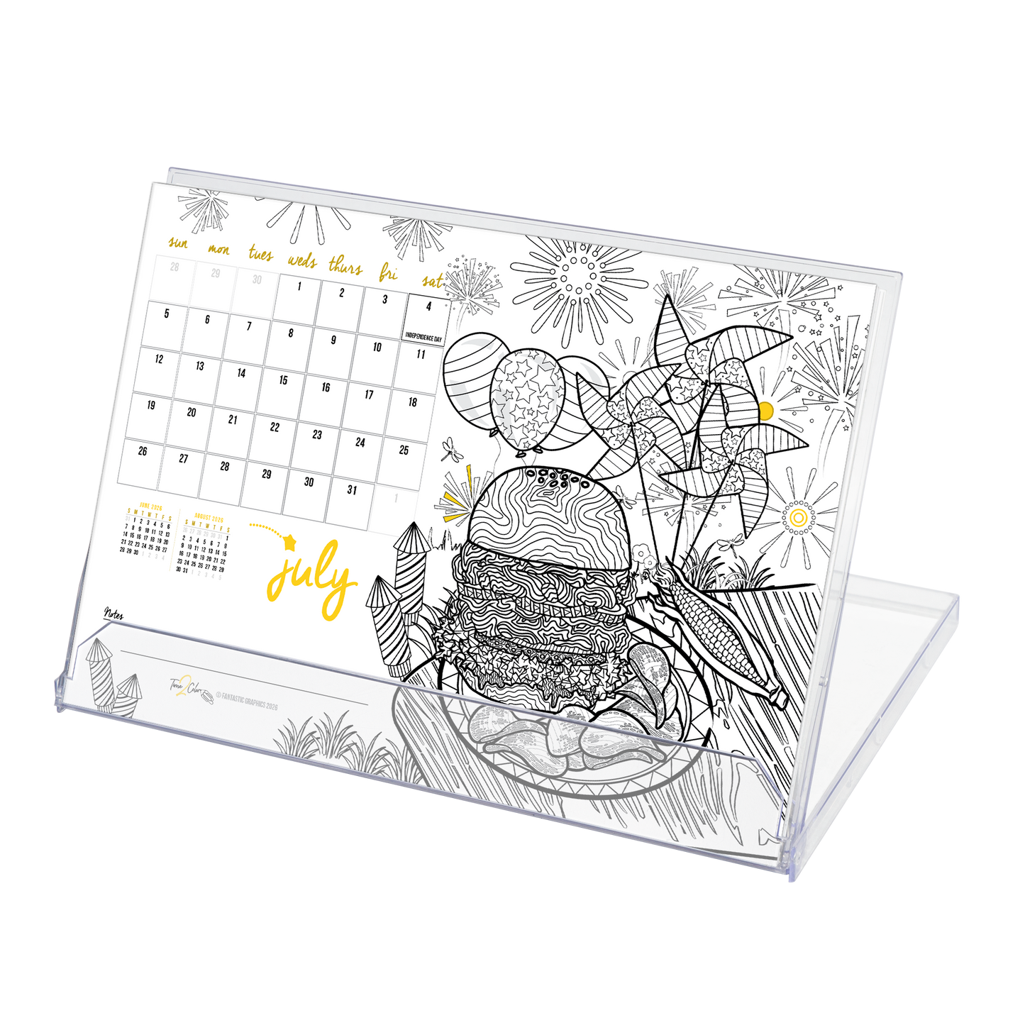2026 "Christmas" Holiday Standing Lucite Desktop Coloring Calendar (8.5" x 6")