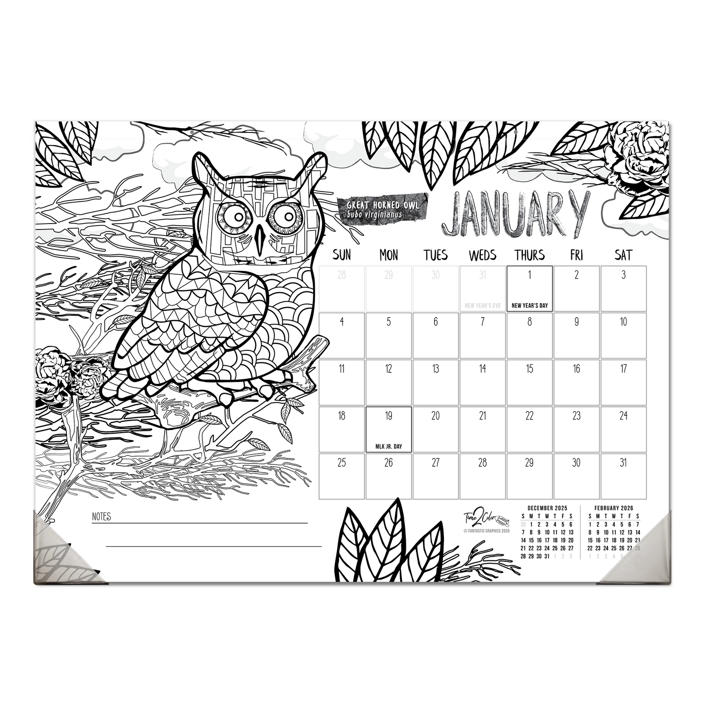 2026 Nature Office Edition Desk Blotter/Wall Coloring Calendar (22" x 16")
