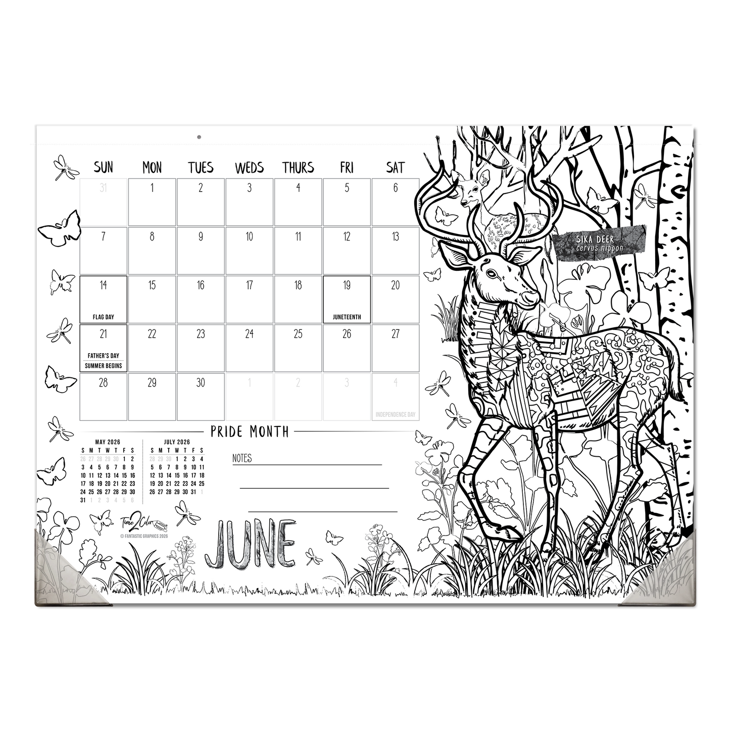 2026 Nature Office Edition Desk Blotter/Wall Coloring Calendar (22" x 16")