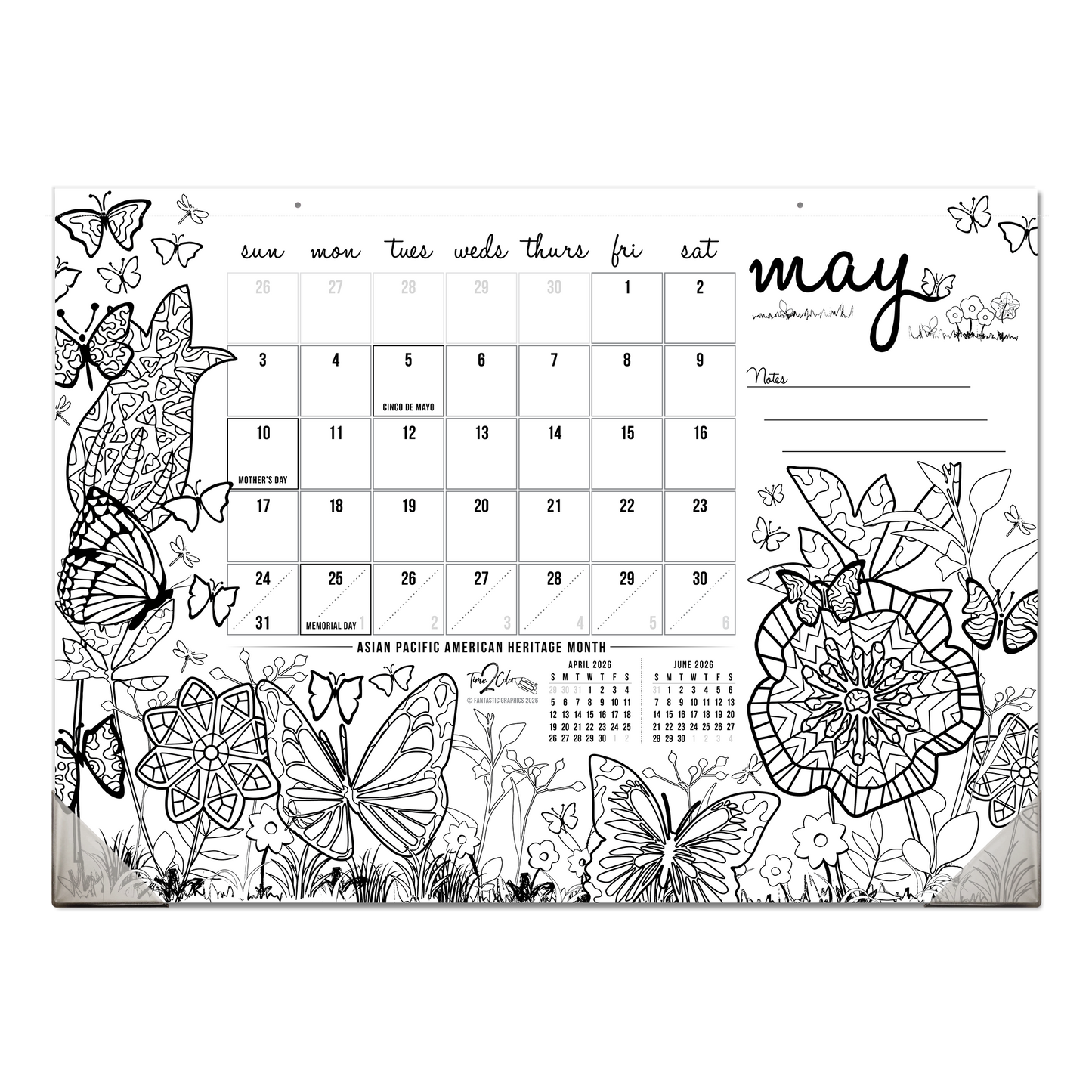 2026 Seasons Office Edition Desk Blotter/Wall Coloring Calendar (22" x 16")