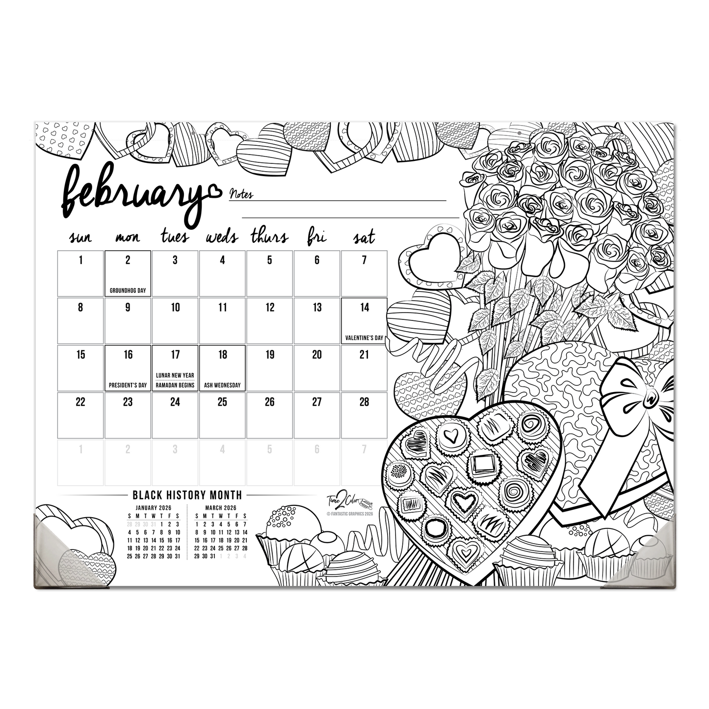 2026 "Christmas" Holiday Office Edition Desk Blotter/Wall Coloring Calendar (22" x 16")