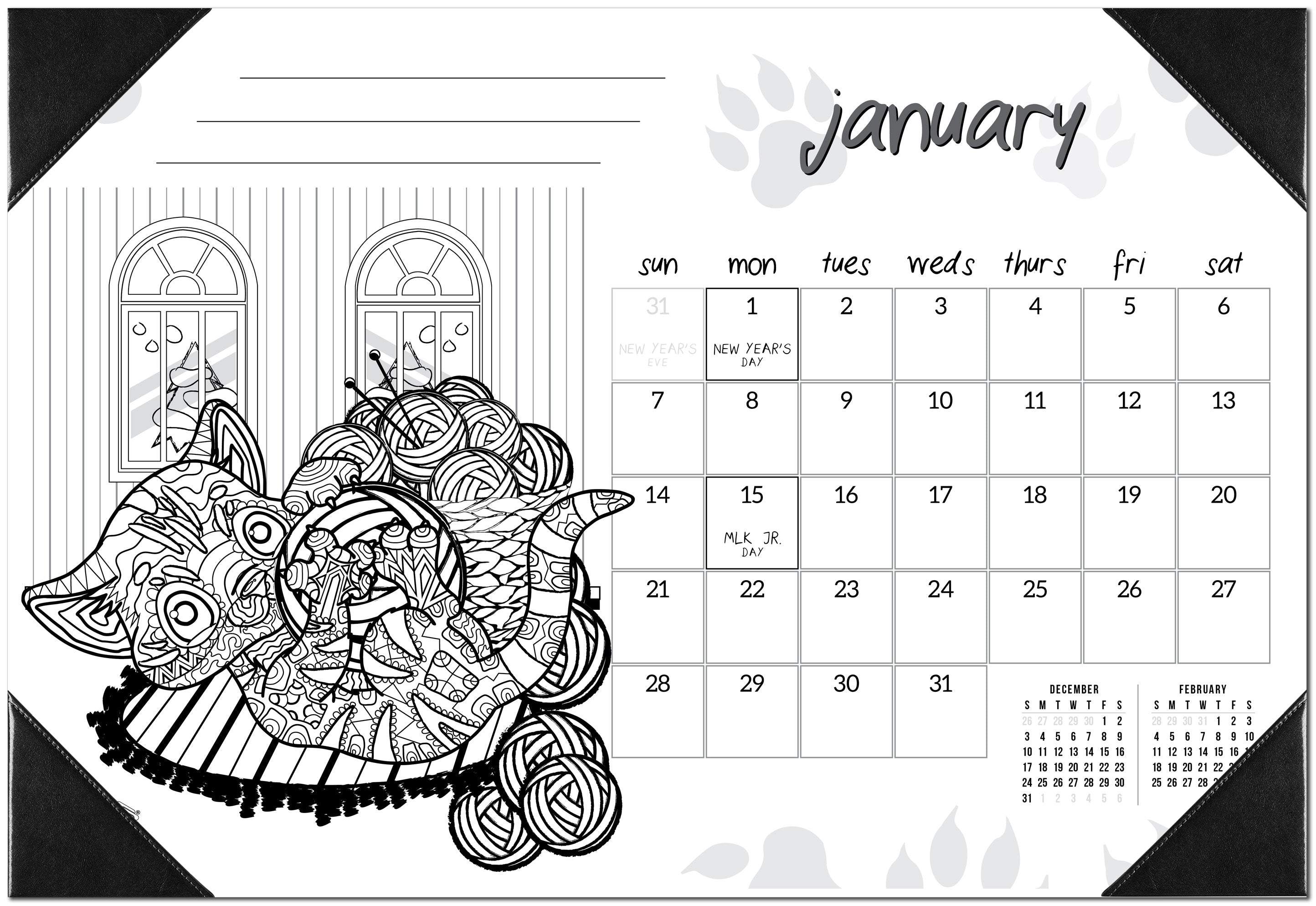 2024 Furry Friends Theme Desk Blotter Coloring Calendar