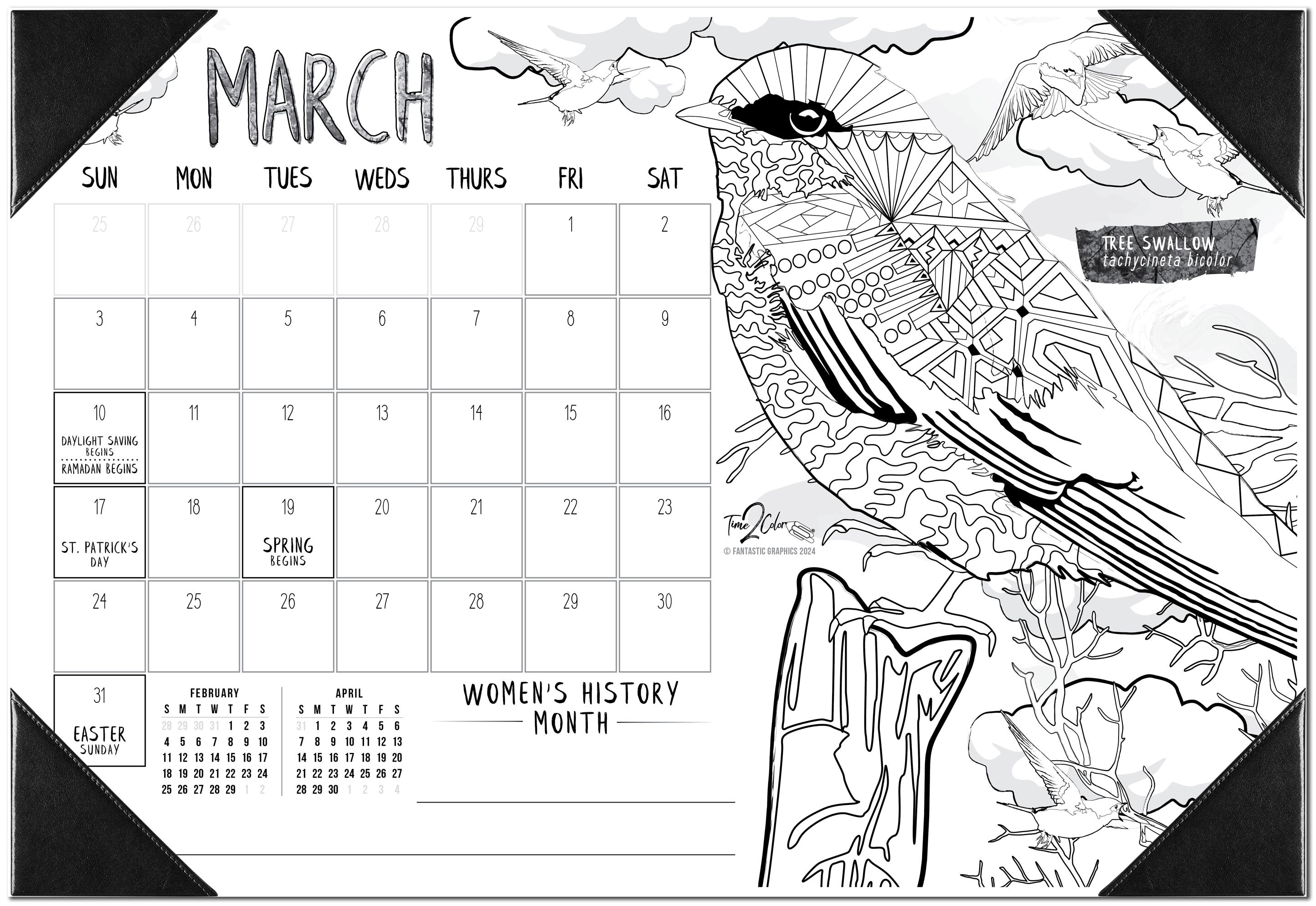 2024 Nature Theme Desk Blotter Coloring Calendar
