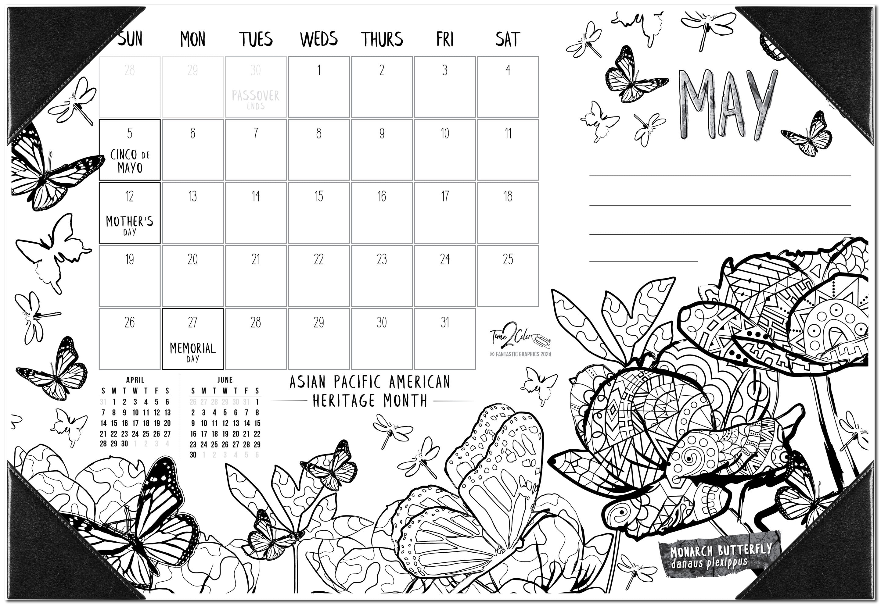 2024 Nature Theme Desk Blotter Coloring Calendar