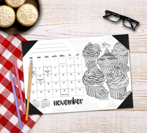 2024 Favorite Foods Theme Desk Blotter Coloring Calendar