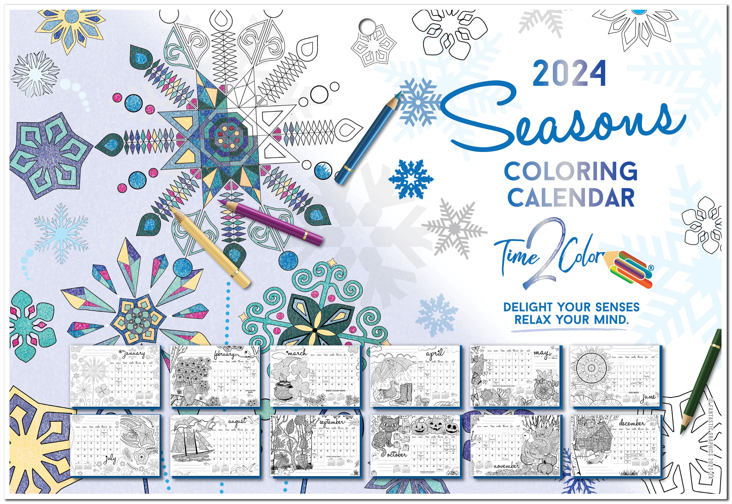 2024 Seasons Theme Wall Coloring Calendar