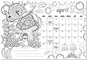 2024 Tropical Fish Theme Wall Coloring Calendar