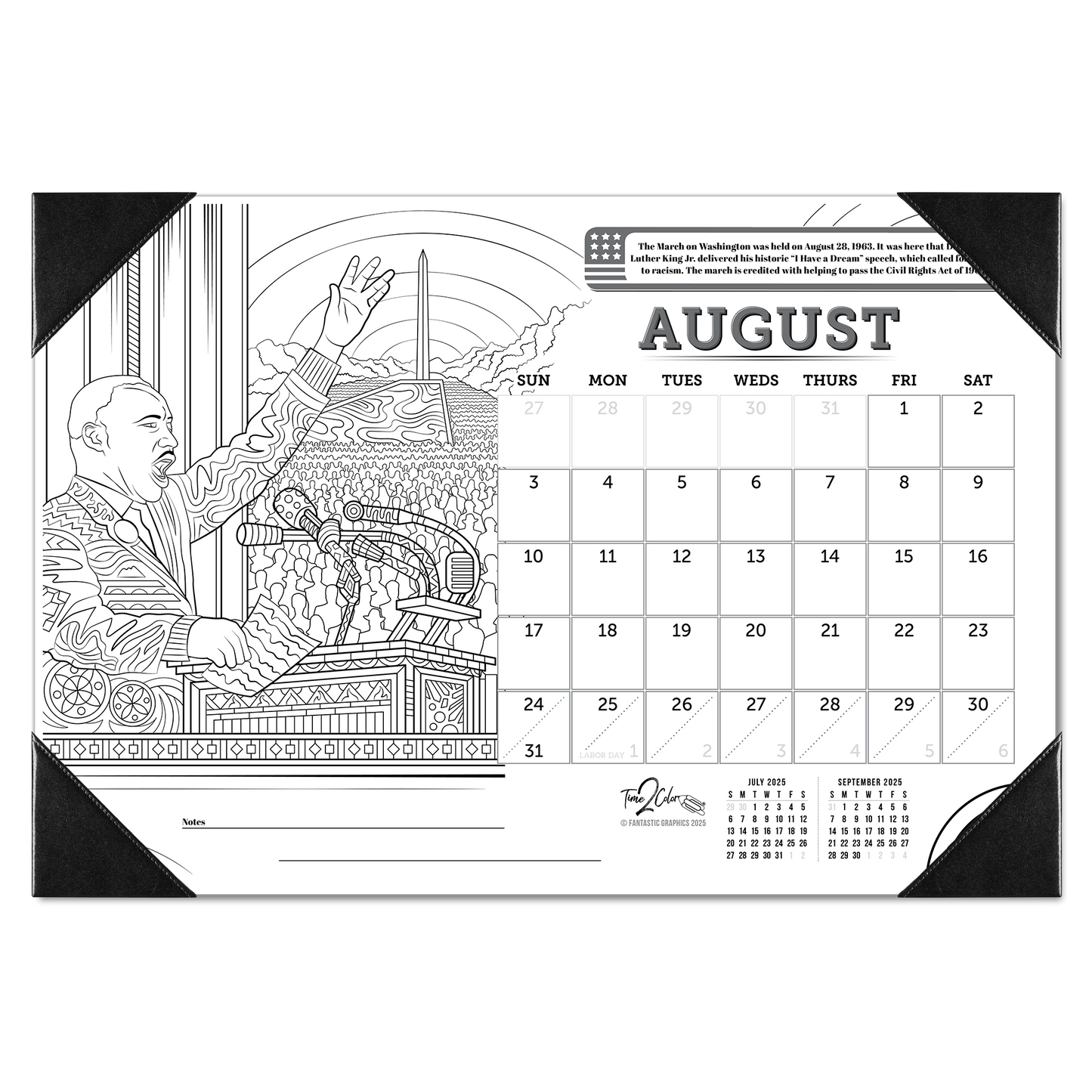 2025 Great Events in American History Home Edition Desk Blotter Coloring Calendar (19"x 13")