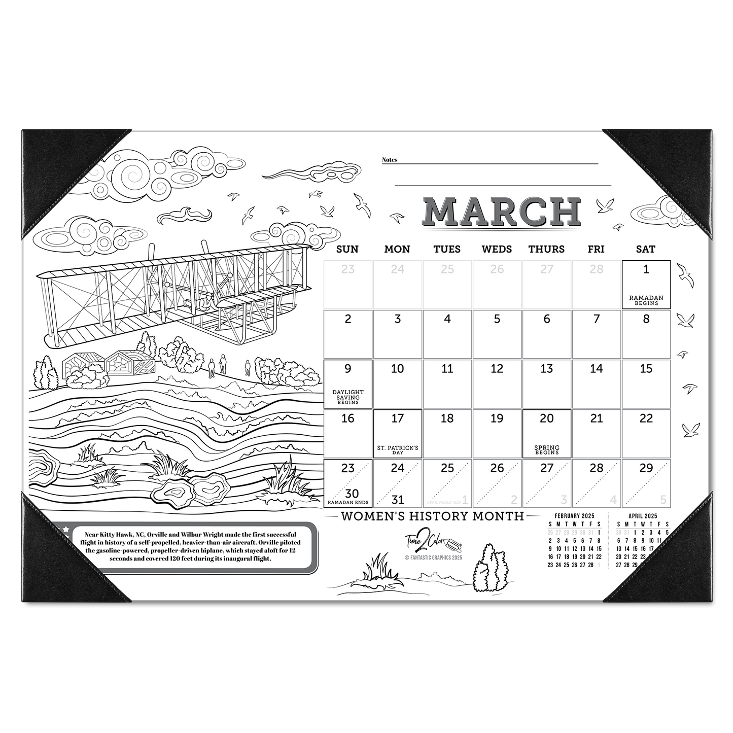 2025 Great Events in American History Home Edition Desk Blotter Coloring Calendar (19"x 13")