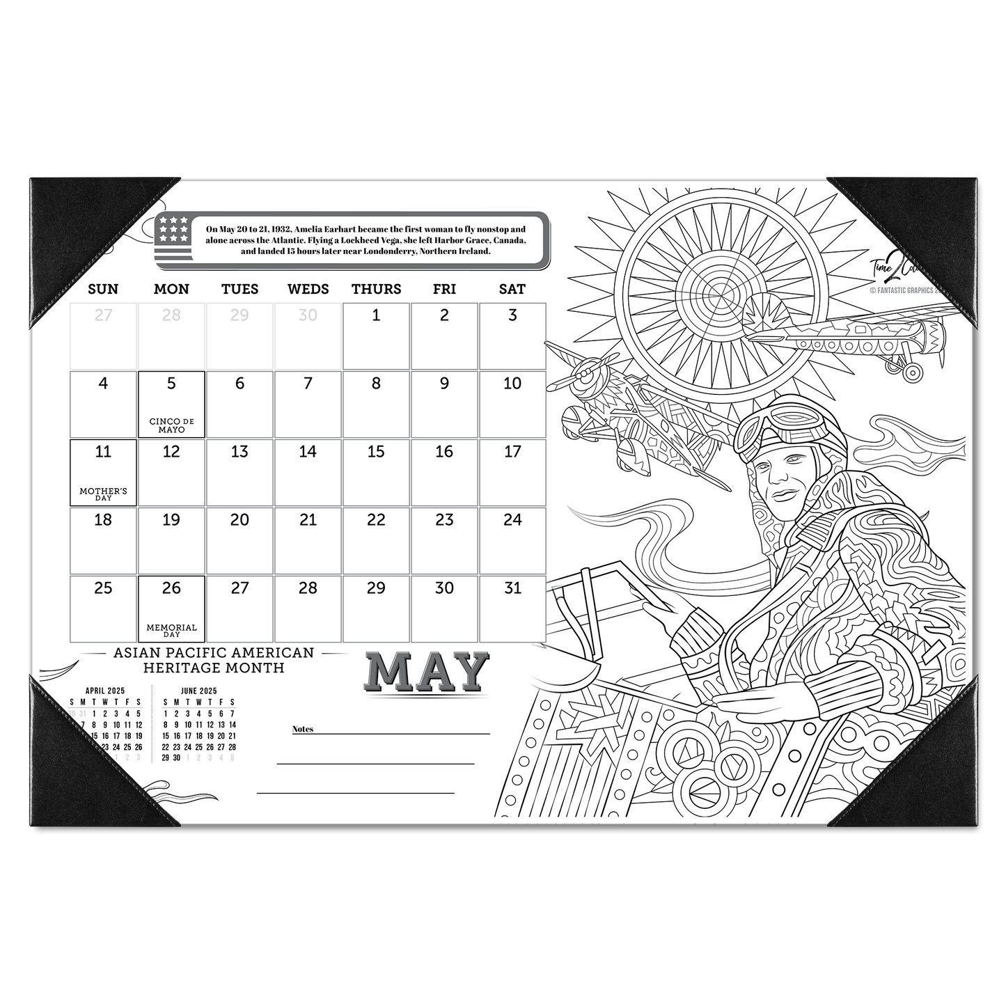 2025 Great Events in American History Home Edition Desk Blotter Coloring Calendar (19"x 13")