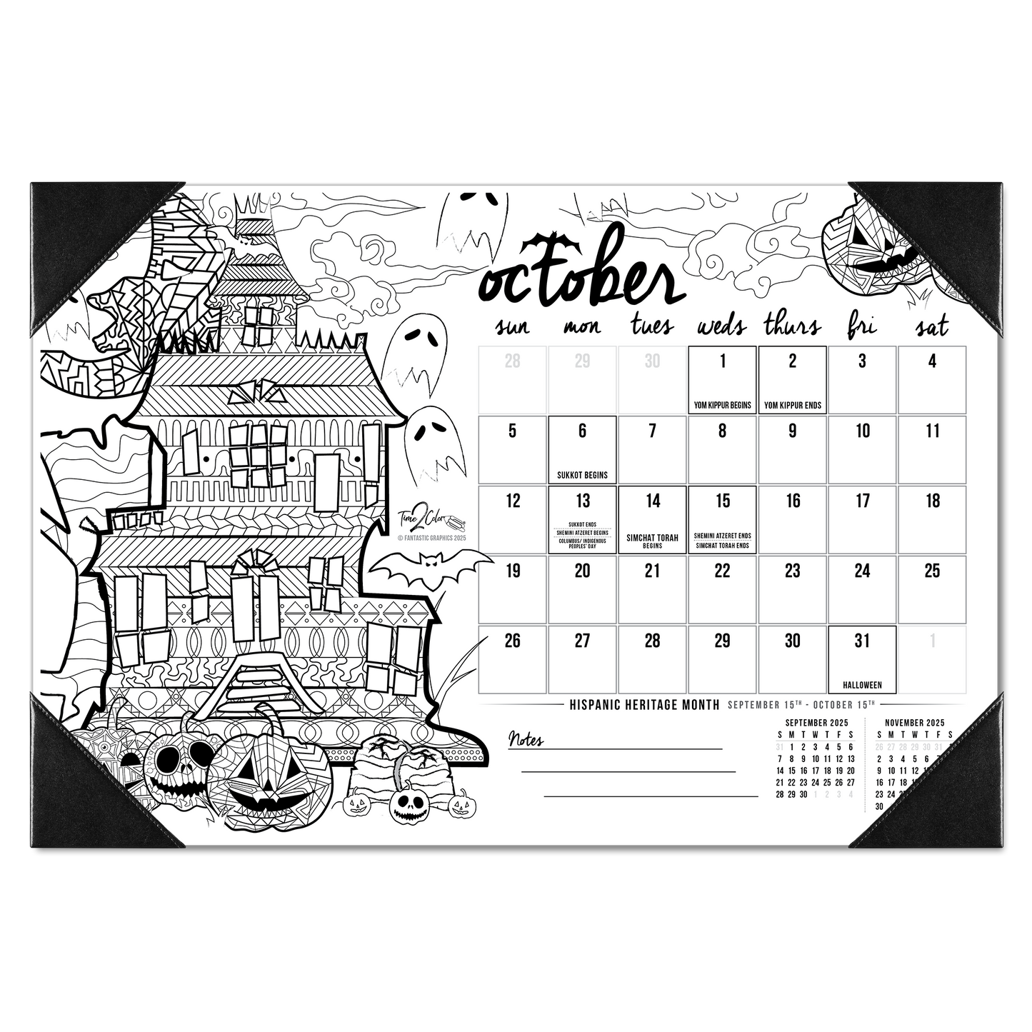 2025 "Hanukkah" Holiday Home Edition Desk Blotter Coloring Calendar (19" x 13")