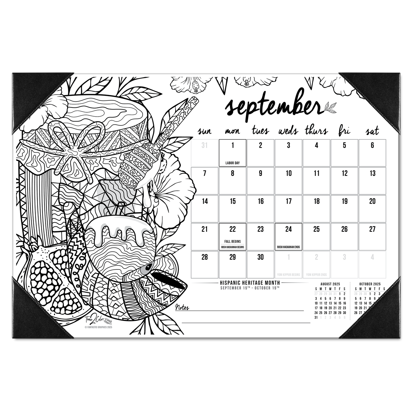 2025 "Hanukkah" Holiday Home Edition Desk Blotter Coloring Calendar (19" x 13")