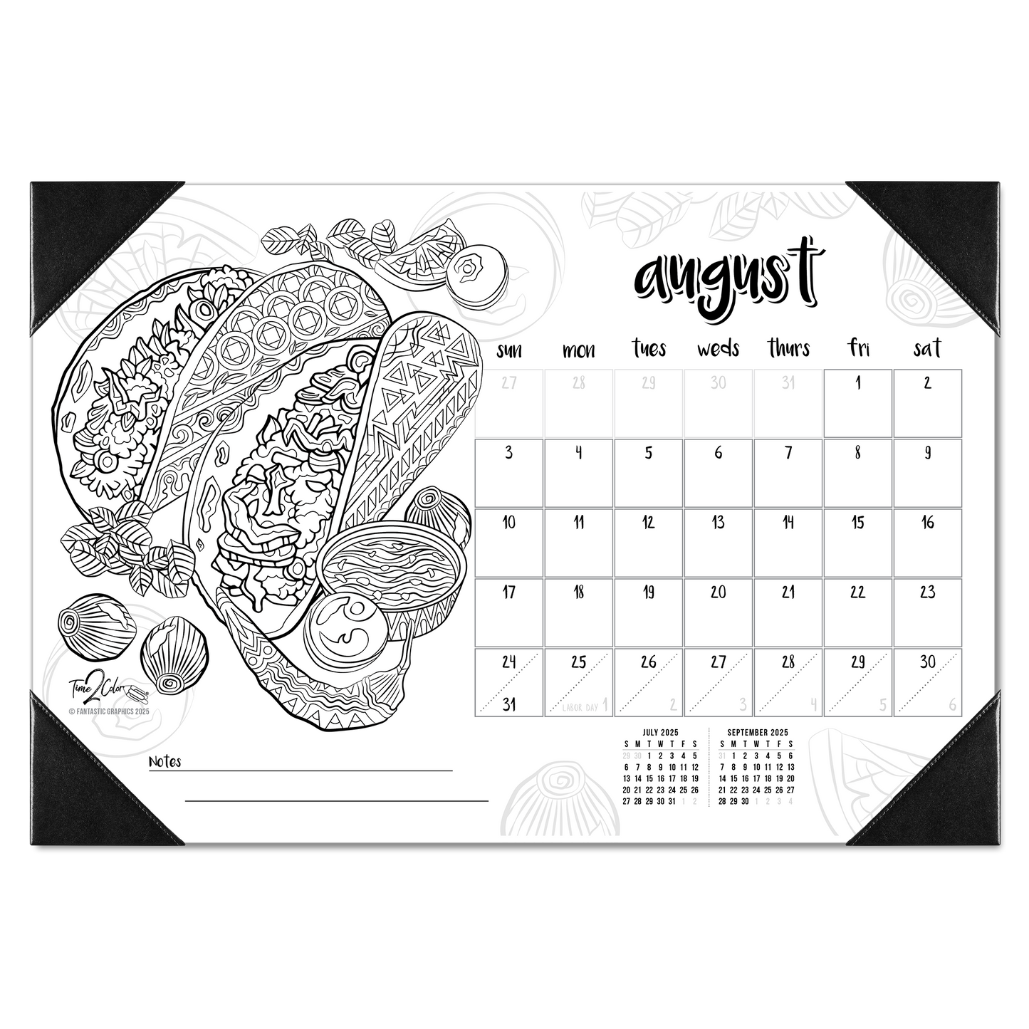 2025 Favorite Foods Home Edition Desk Blotter Coloring Calendar (19" x 13")