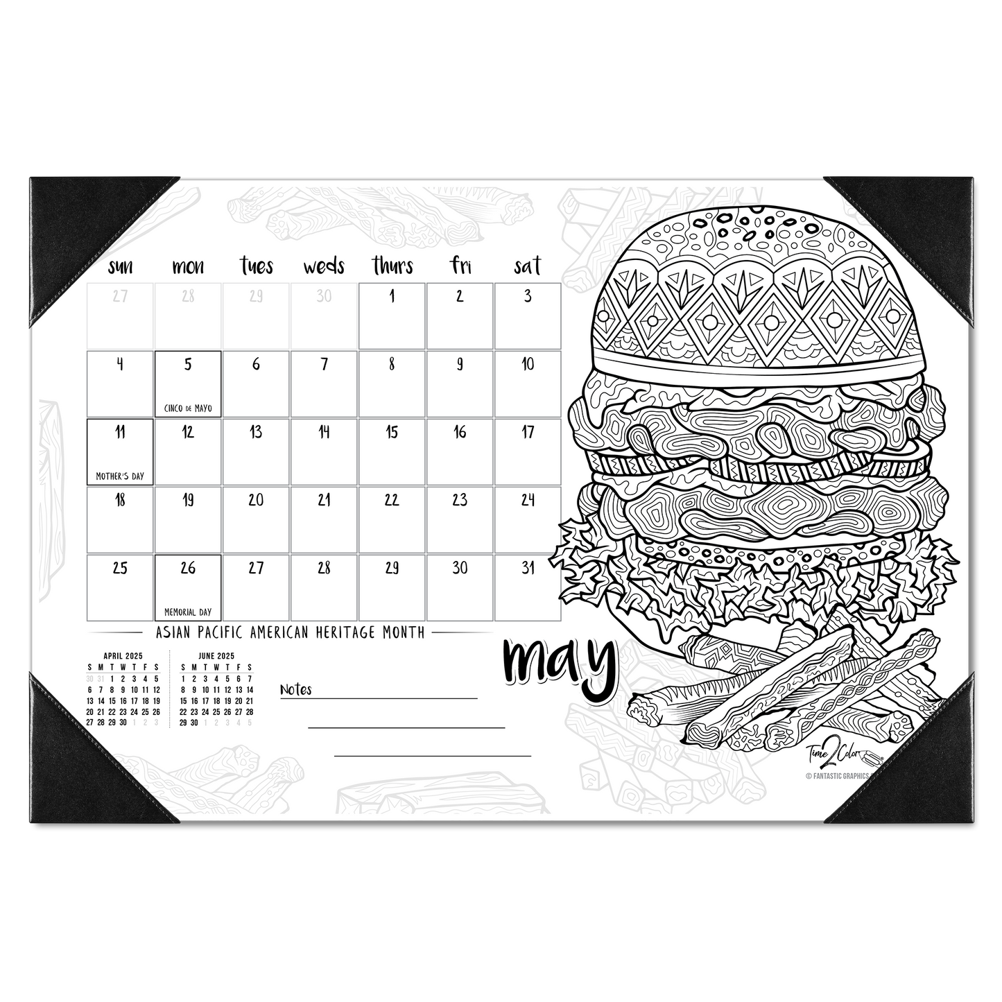 2025 Favorite Foods Home Edition Desk Blotter Coloring Calendar (19" x 13")