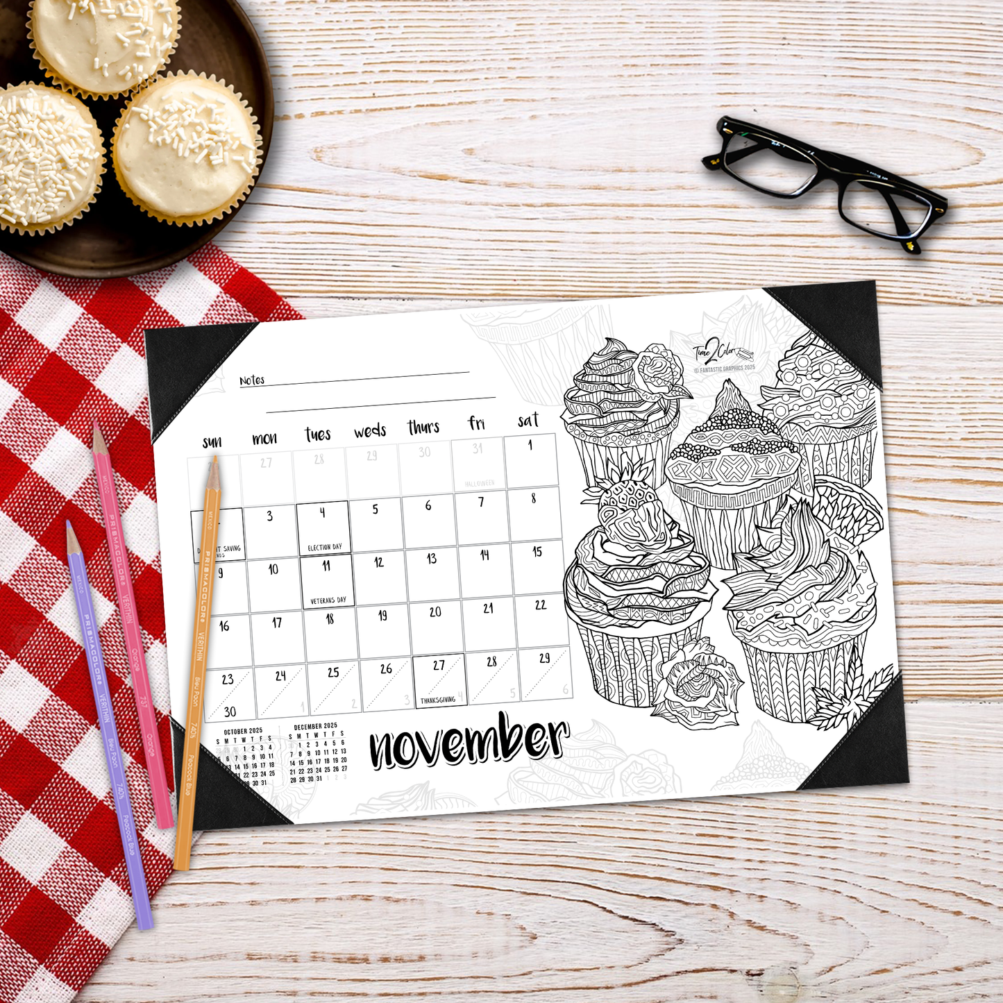 2025 Favorite Foods Home Edition Desk Blotter Coloring Calendar (19" x 13")