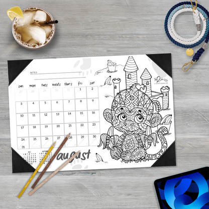 2025 Furry Friends Home Edition Desk Blotter Coloring Calendar (19" x 13")