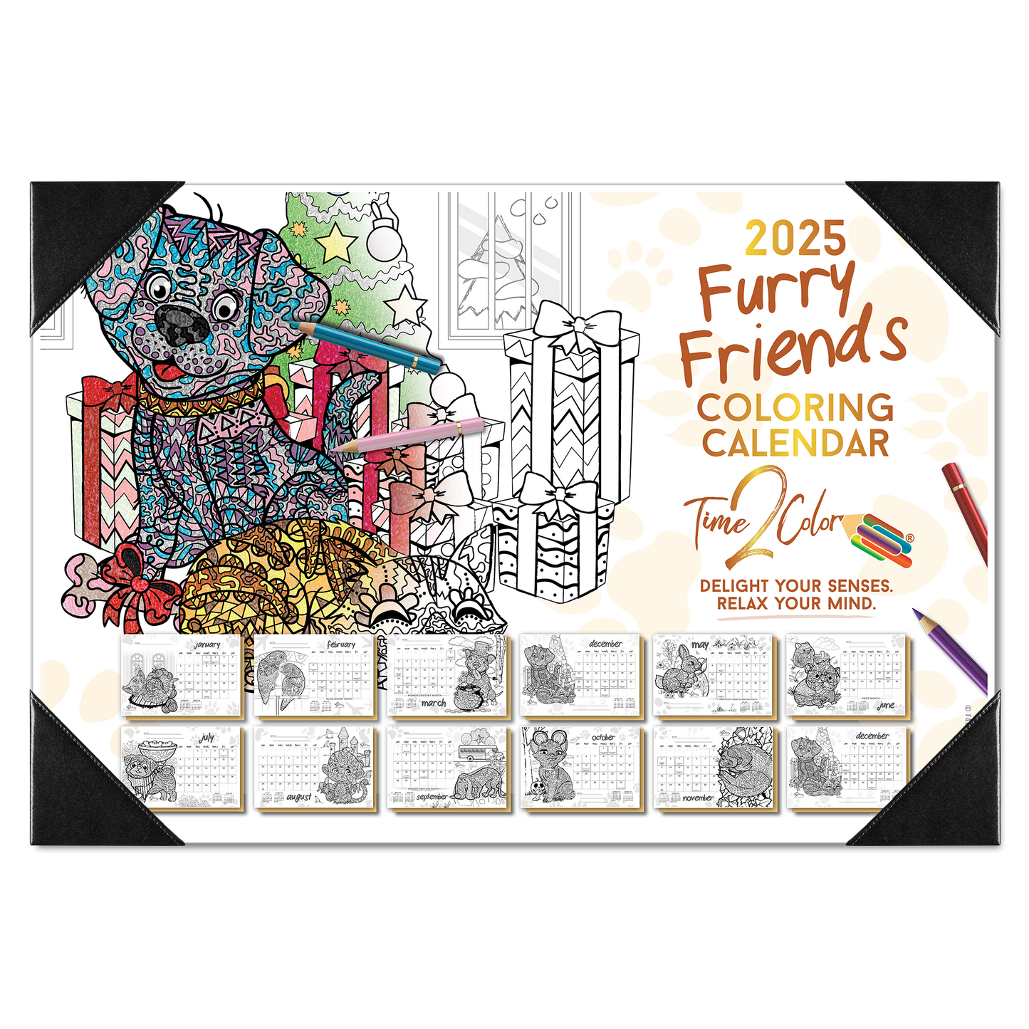 2025 Furry Friends Home Edition Desk Blotter Coloring Calendar (19" x 13")