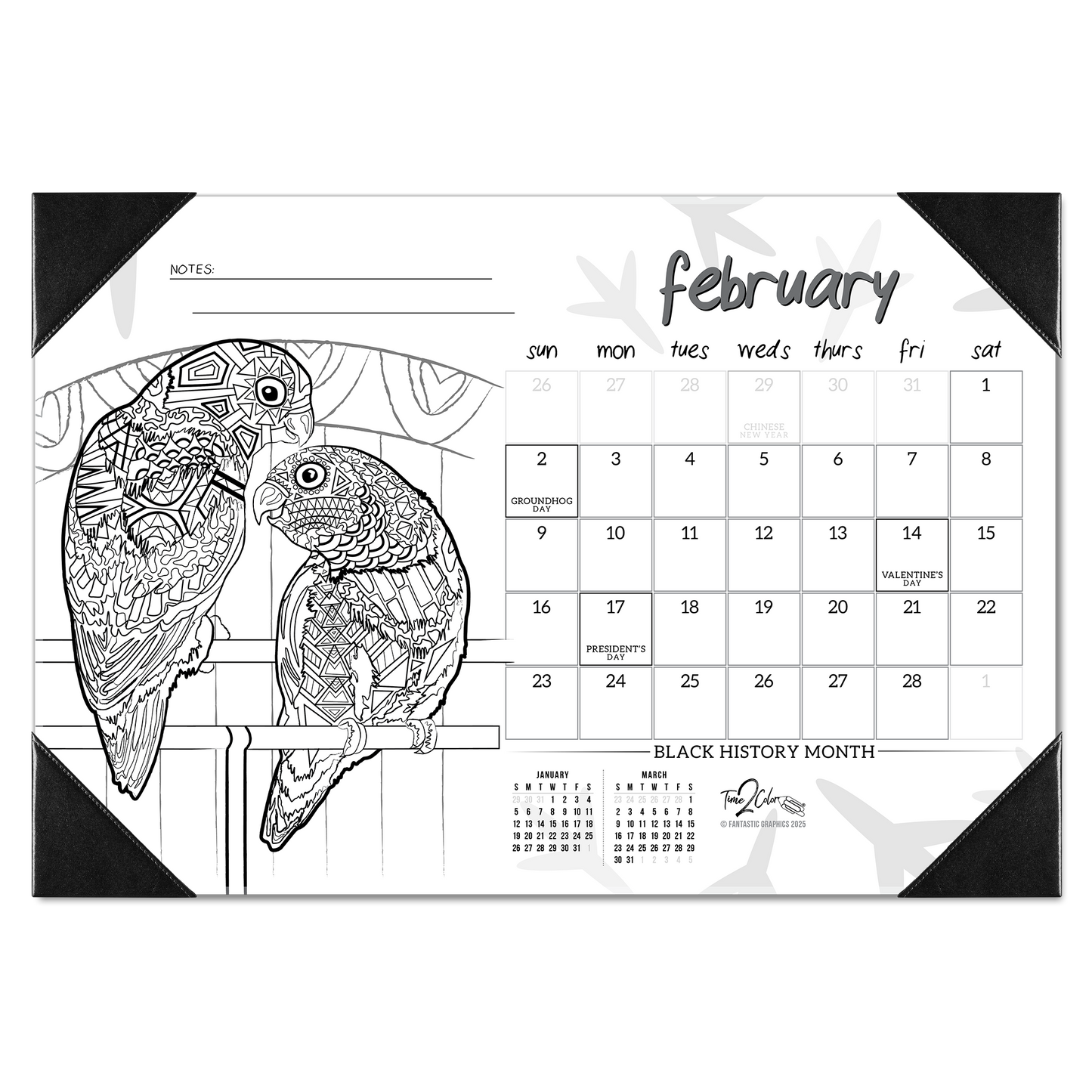 2025 Furry Friends Home Edition Desk Blotter Coloring Calendar (19" x 13")