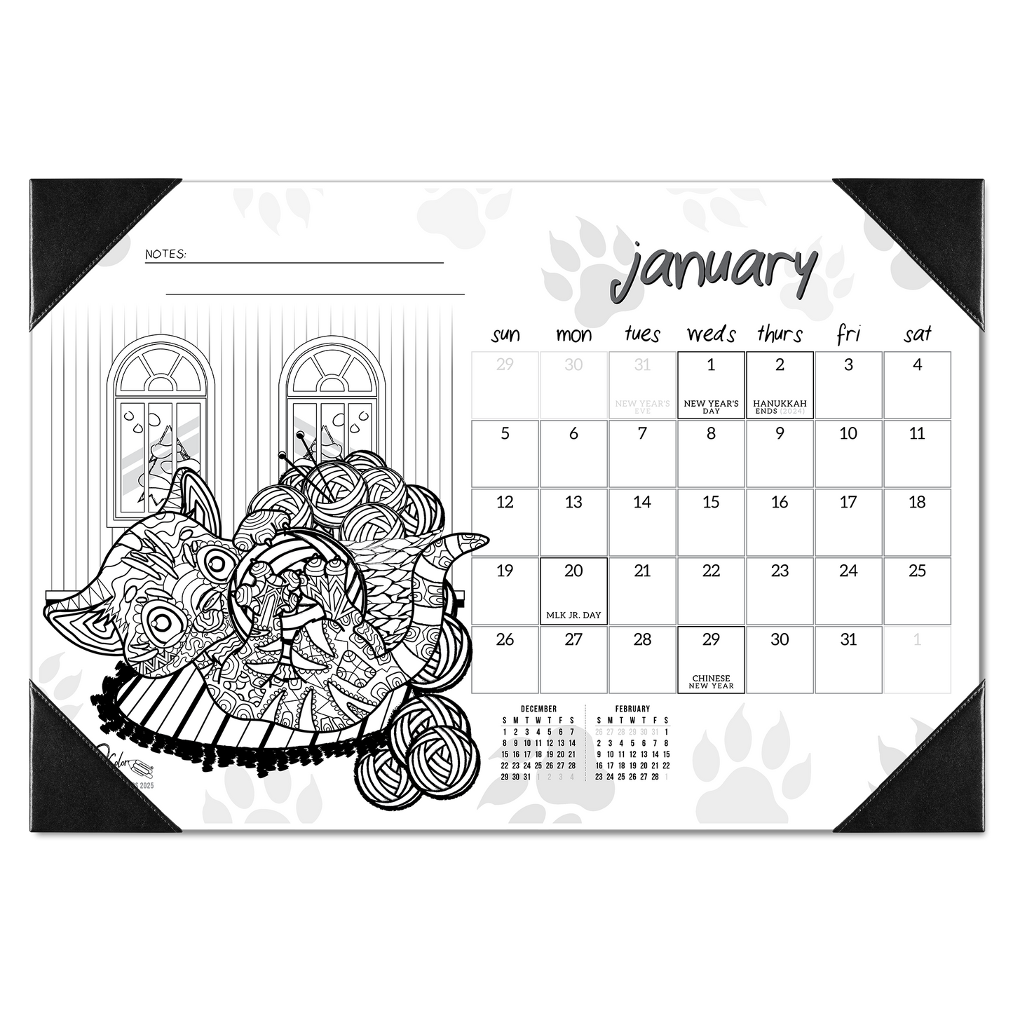 2025 Furry Friends Home Edition Desk Blotter Coloring Calendar (19" x 13")