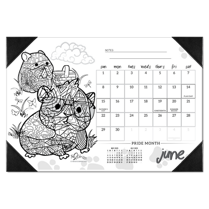 2025 Furry Friends Home Edition Desk Blotter Coloring Calendar (19" x 13")