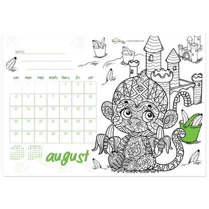 2025 Furry Friends Standing Lucite Desktop Coloring Calendar (8.5" x 6")