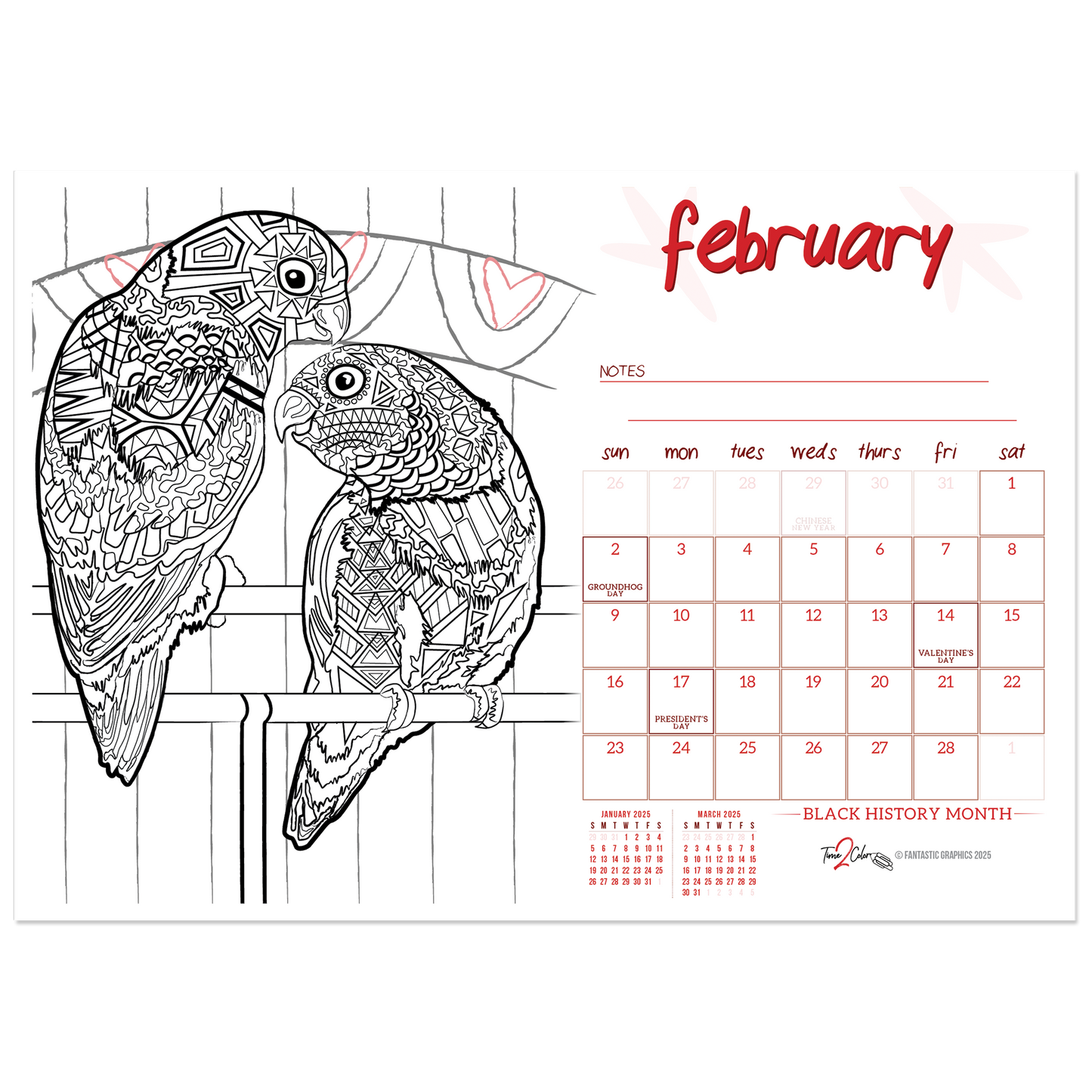 2025 Furry Friends Standing Lucite Desktop Coloring Calendar (8.5" x 6")