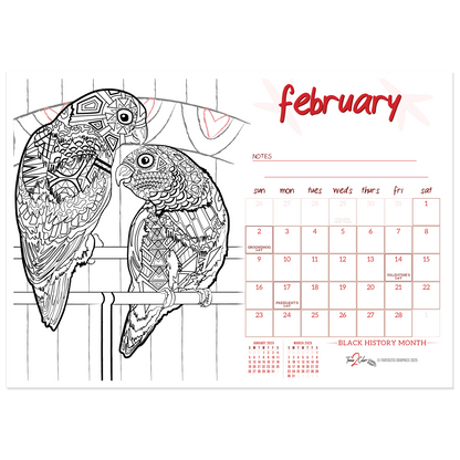 2025 Furry Friends Standing Lucite Desktop Coloring Calendar (8.5" x 6")