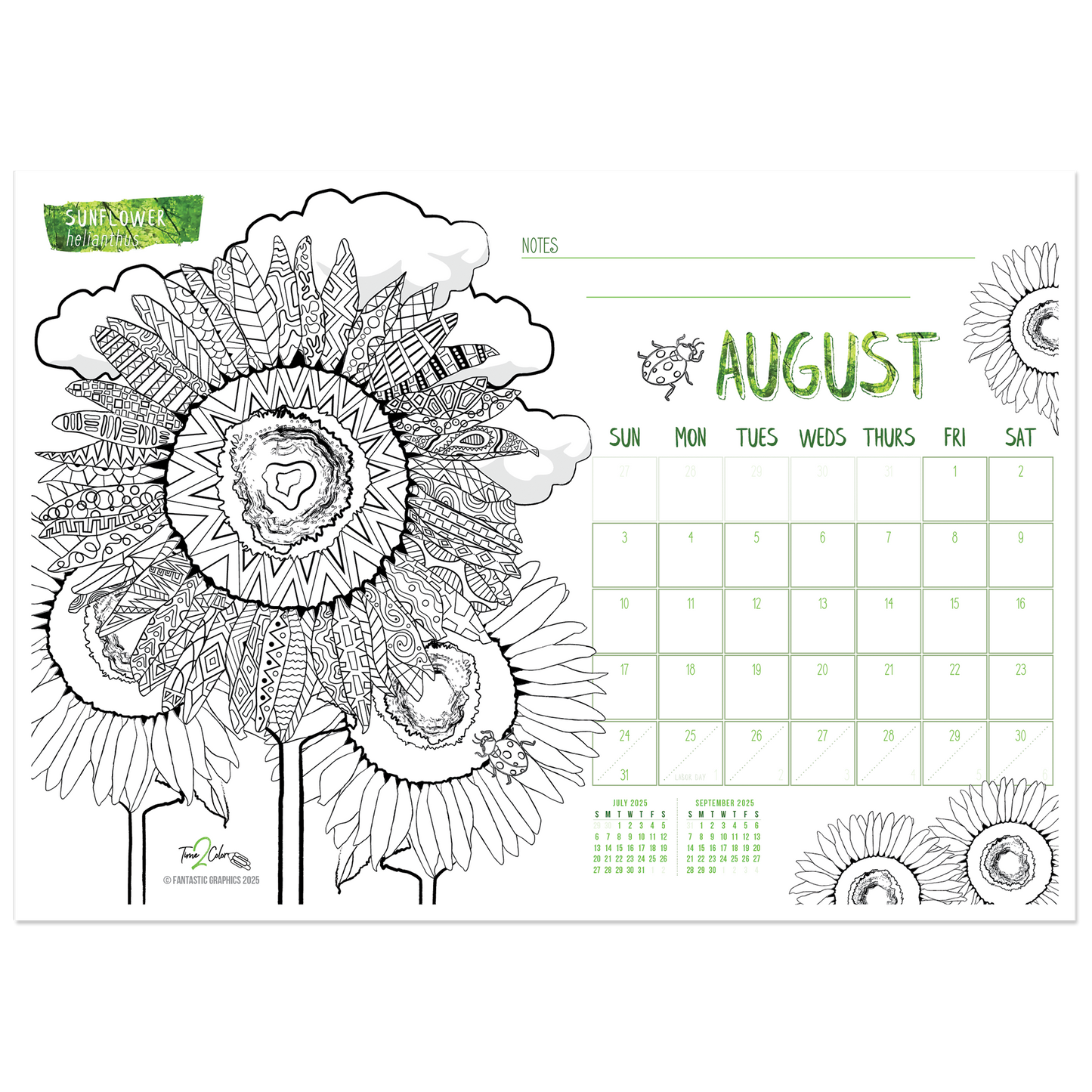 2025 Nature Standing Lucite Desktop Coloring Calendar (8.5" x 6")