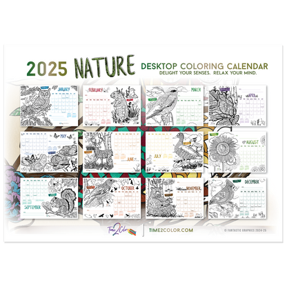 2025 Nature Standing Lucite Desktop Coloring Calendar (8.5" x 6")