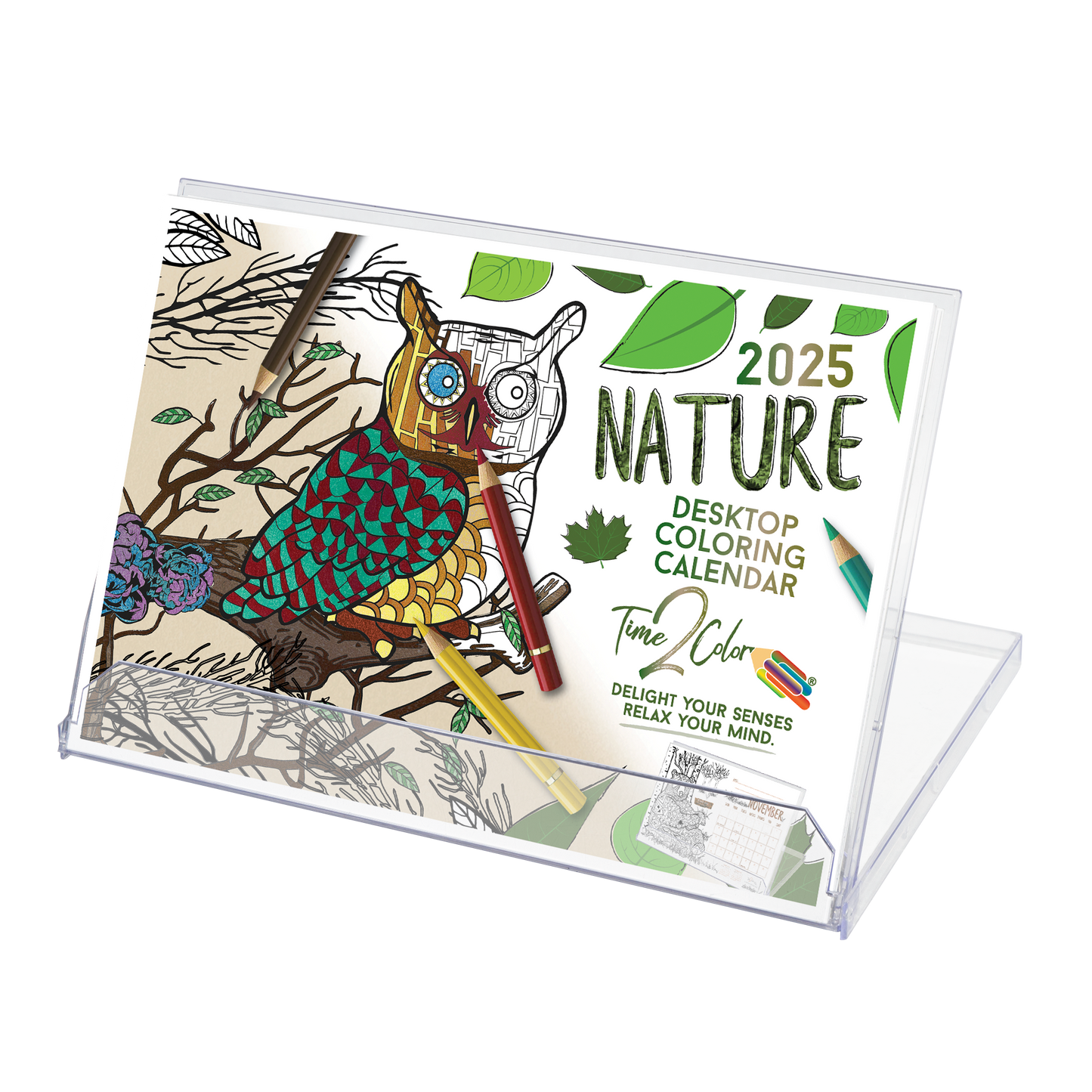 2025 Nature Standing Lucite Desktop Coloring Calendar (8.5" x 6")